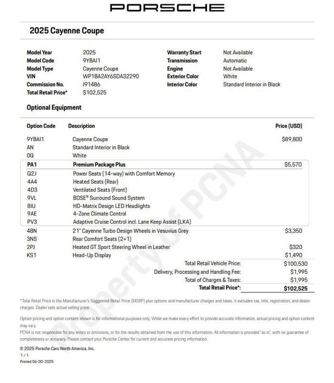 new 2025 Porsche Cayenne car, priced at $102,525