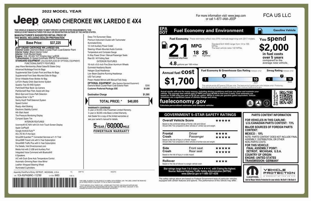 used 2022 Jeep Grand Cherokee WK car, priced at $22,900
