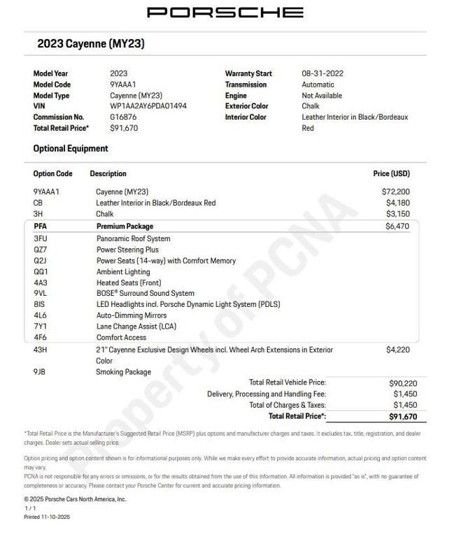 used 2023 Porsche Cayenne car, priced at $64,500