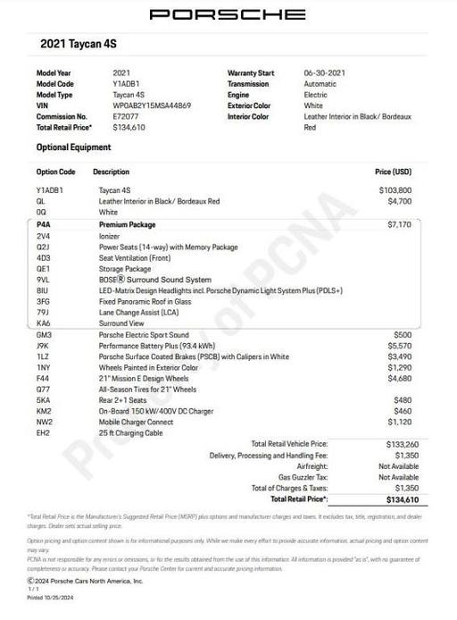 used 2021 Porsche Taycan car, priced at $72,900