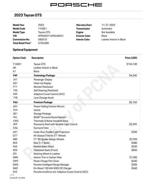used 2023 Porsche Taycan car, priced at $98,250