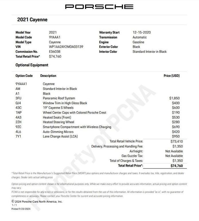 used 2021 Porsche Cayenne car, priced at $55,250