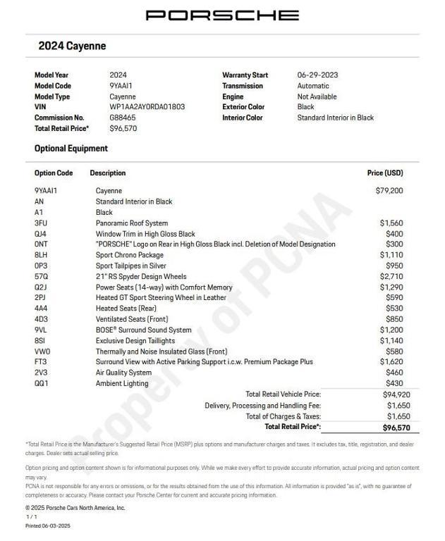 used 2024 Porsche Cayenne car, priced at $79,900