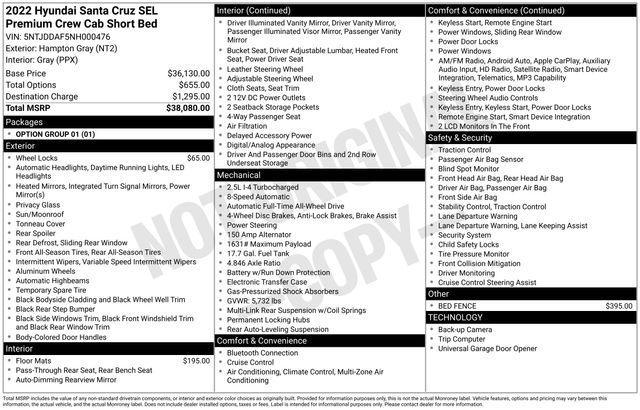 used 2022 Hyundai SANTA CRUZ car, priced at $25,388