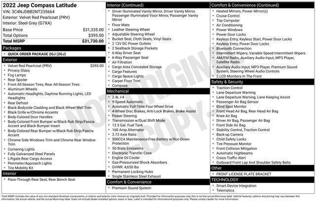 used 2022 Jeep Compass car, priced at $19,884