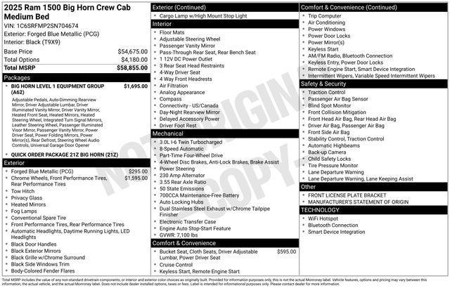 new 2025 Ram 1500 car, priced at $47,208