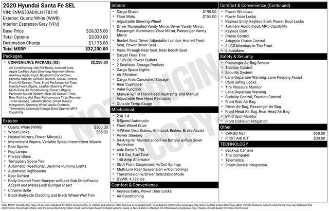 used 2020 Hyundai Santa Fe car, priced at $13,179