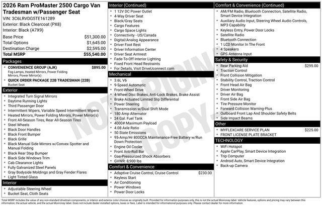 new 2026 Ram ProMaster 2500 car, priced at $53,365