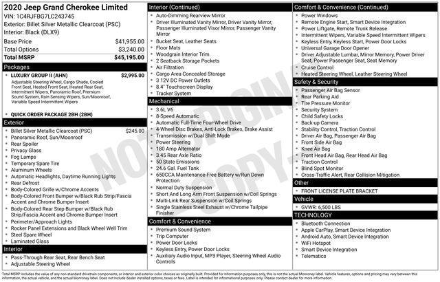 used 2020 Jeep Grand Cherokee car, priced at $16,347