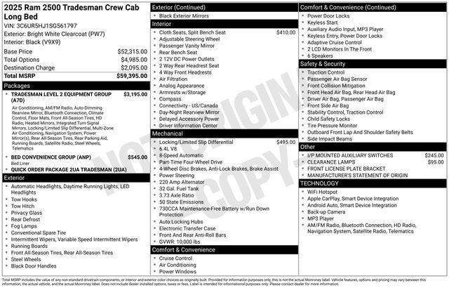 new 2025 Ram 2500 car, priced at $48,305