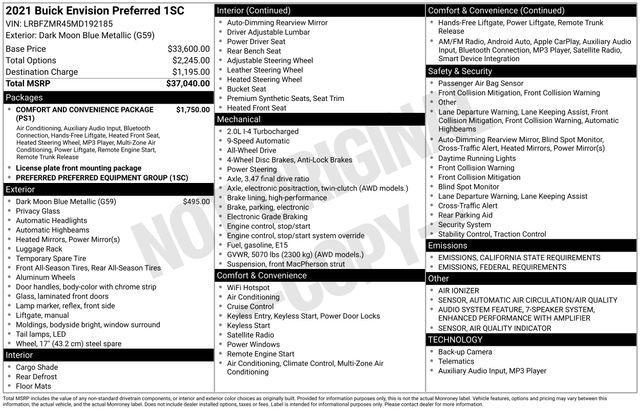 used 2021 Buick Envision car, priced at $15,789