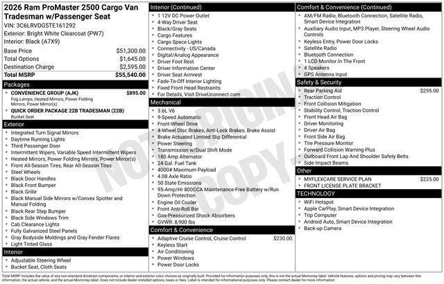 new 2026 Ram ProMaster 2500 car, priced at $53,365