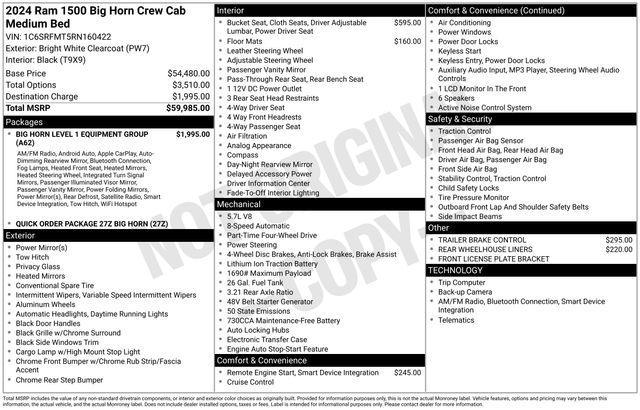 used 2024 Ram 1500 car, priced at $38,798