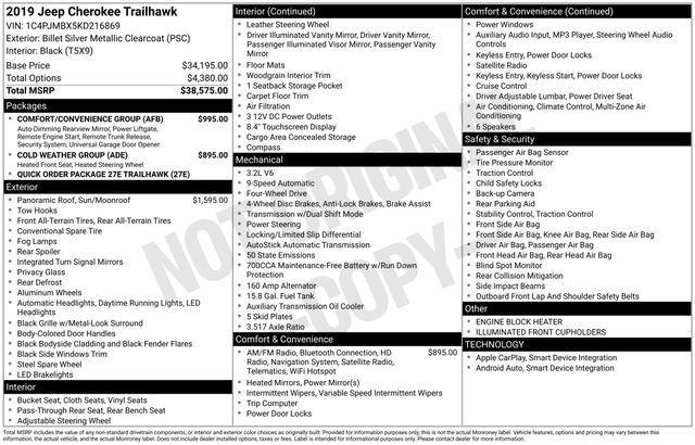 used 2019 Jeep Cherokee car, priced at $17,379