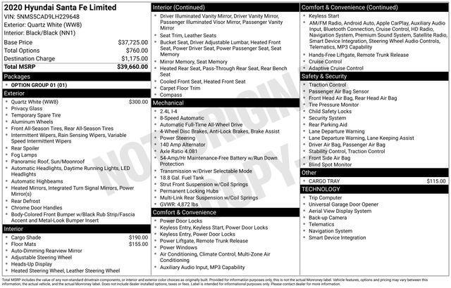 used 2020 Hyundai Santa Fe car, priced at $18,589