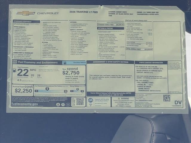 new 2026 Chevrolet Traverse car, priced at $53,030