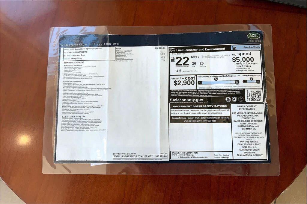 new 2025 Land Rover Range Rover Sport car, priced at $98,175