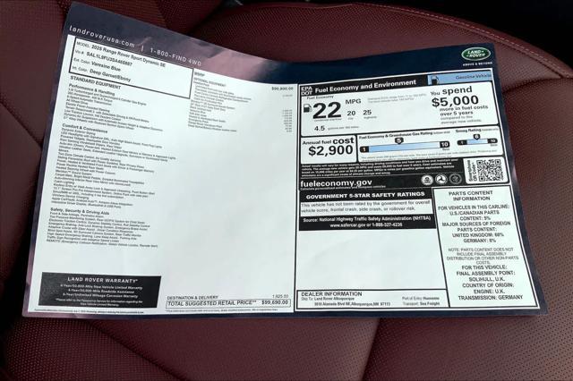 new 2025 Land Rover Range Rover Sport car, priced at $99,690
