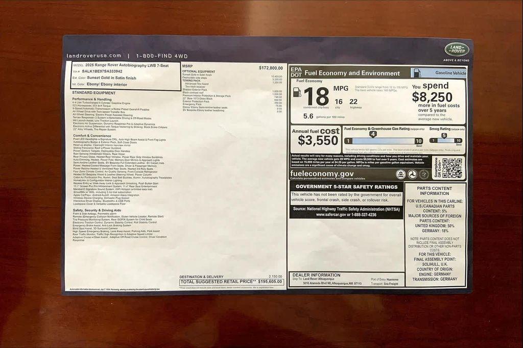 new 2025 Land Rover Range Rover car, priced at $195,605