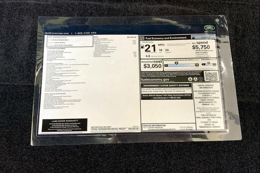 new 2025 Land Rover Discovery car, priced at $68,593