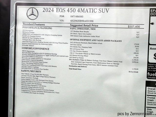 new 2024 Mercedes-Benz EQS 450 car, priced at $113,155