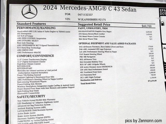 new 2024 Mercedes-Benz AMG C 43 car, priced at $71,475
