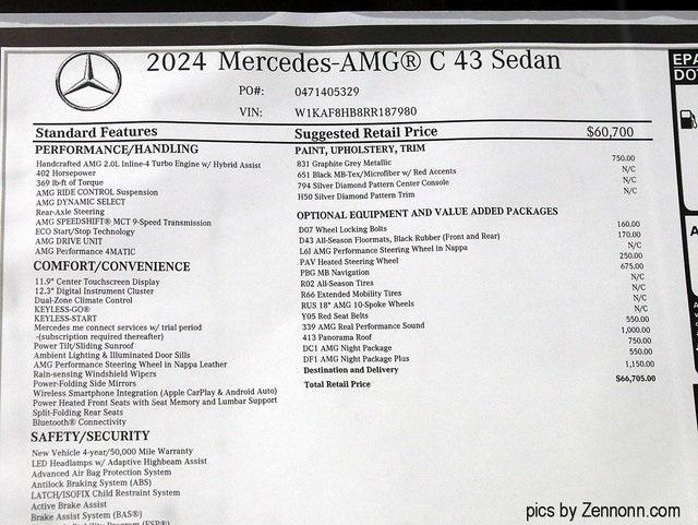 new 2024 Mercedes-Benz AMG C 43 car, priced at $66,705
