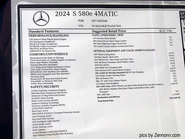 new 2024 Mercedes-Benz S-Class car, priced at $134,805