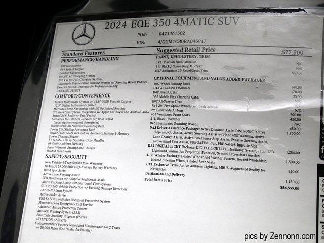 new 2024 Mercedes-Benz EQE 350 car, priced at $86,555