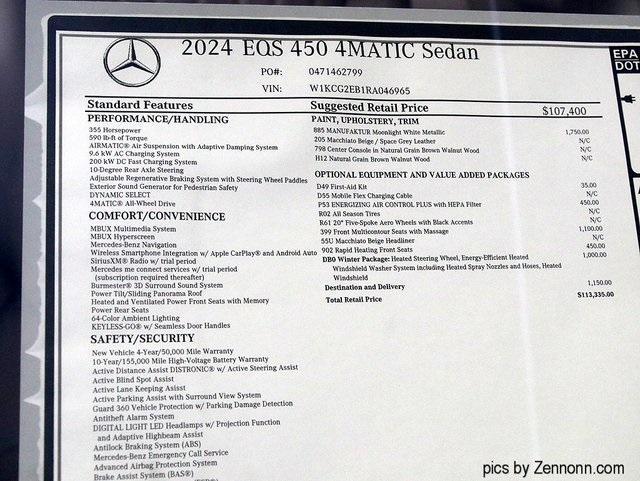 new 2024 Mercedes-Benz EQS 450 car, priced at $113,335
