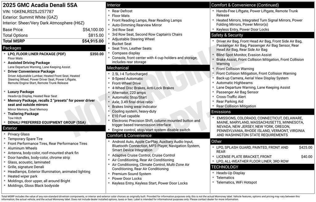 new 2025 GMC Acadia car, priced at $56,395