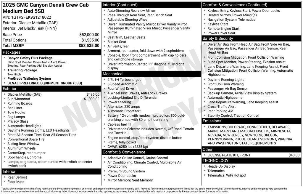 new 2025 GMC Canyon car, priced at $55,190