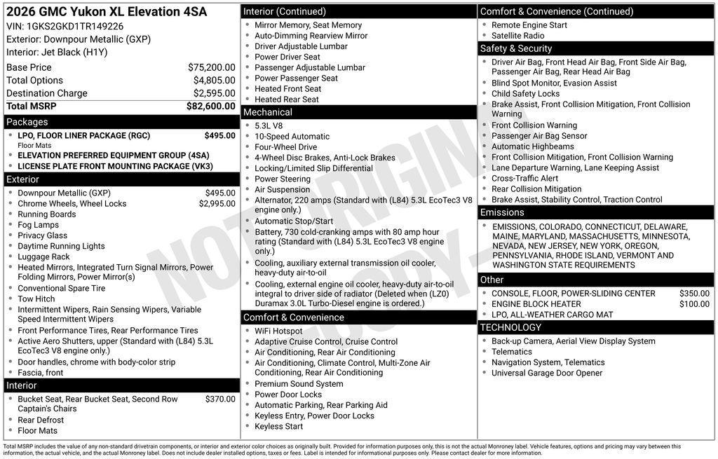 new 2026 GMC Yukon XL car, priced at $79,449