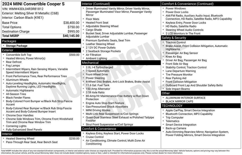 used 2024 MINI Convertible car, priced at $31,995
