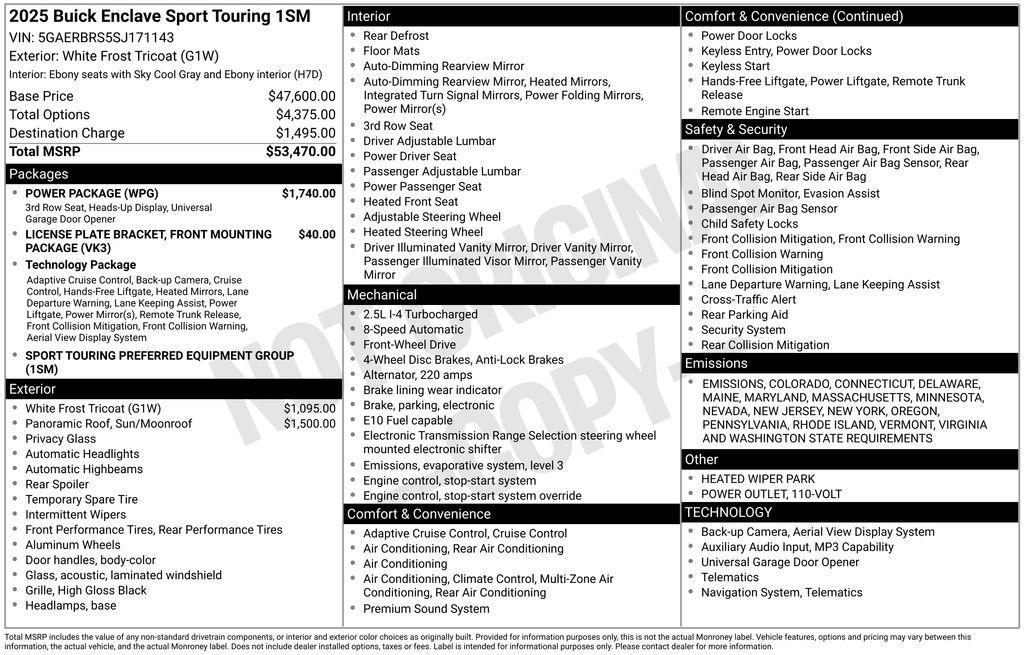 new 2025 Buick Enclave car, priced at $43,872