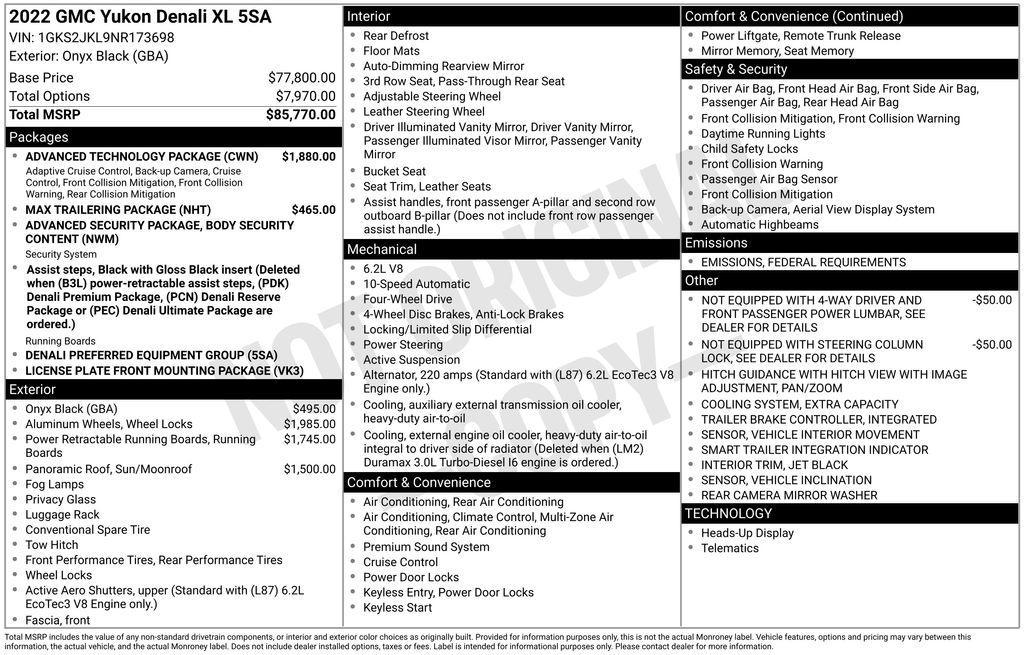 used 2022 GMC Yukon XL car, priced at $61,503