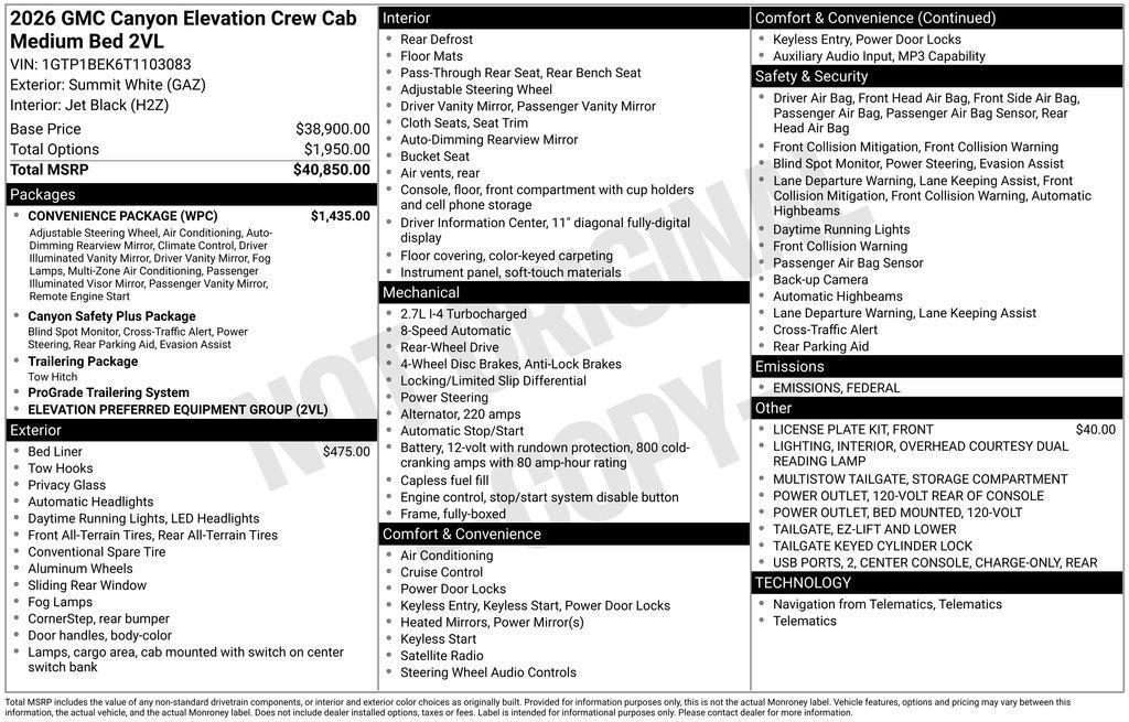 new 2026 GMC Canyon car, priced at $42,905