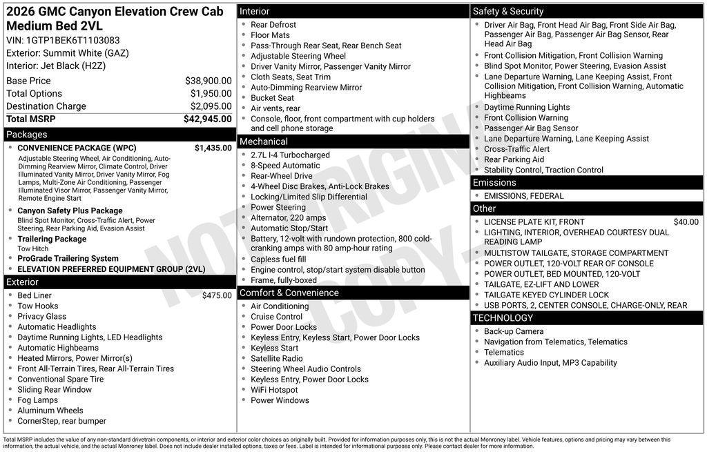 new 2026 GMC Canyon car, priced at $41,776