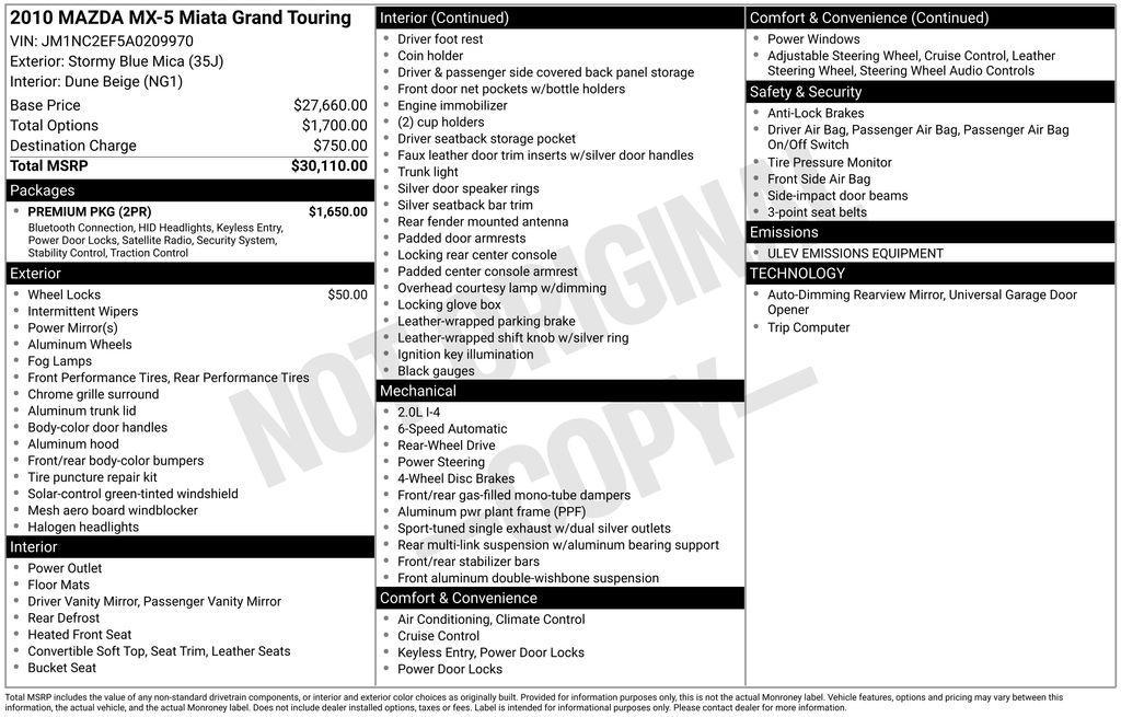 used 2010 Mazda MX-5 Miata car, priced at $12,000