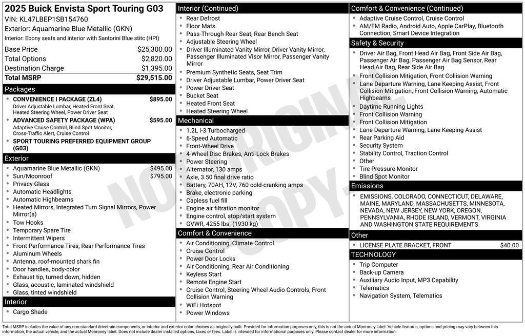 new 2025 Buick Envista car, priced at $24,139