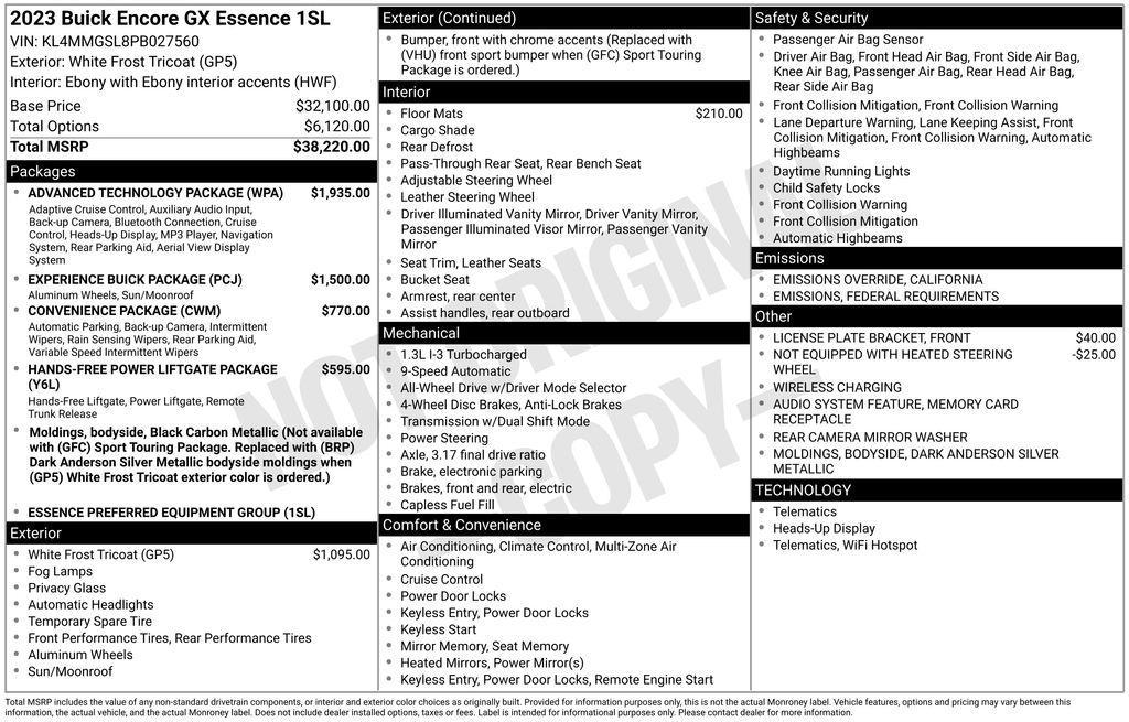 new 2023 Buick Encore GX car, priced at $38,175