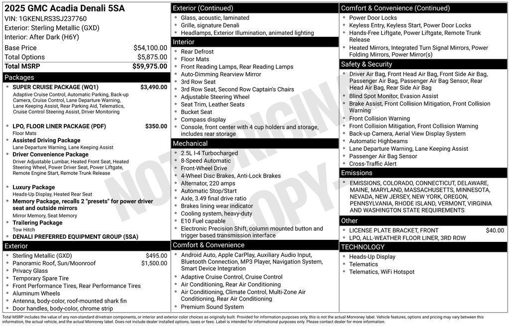 new 2025 GMC Acadia car, priced at $61,330