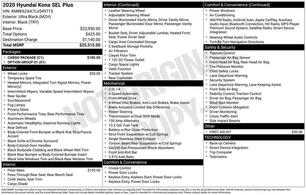 used 2020 Hyundai Kona car, priced at $17,750