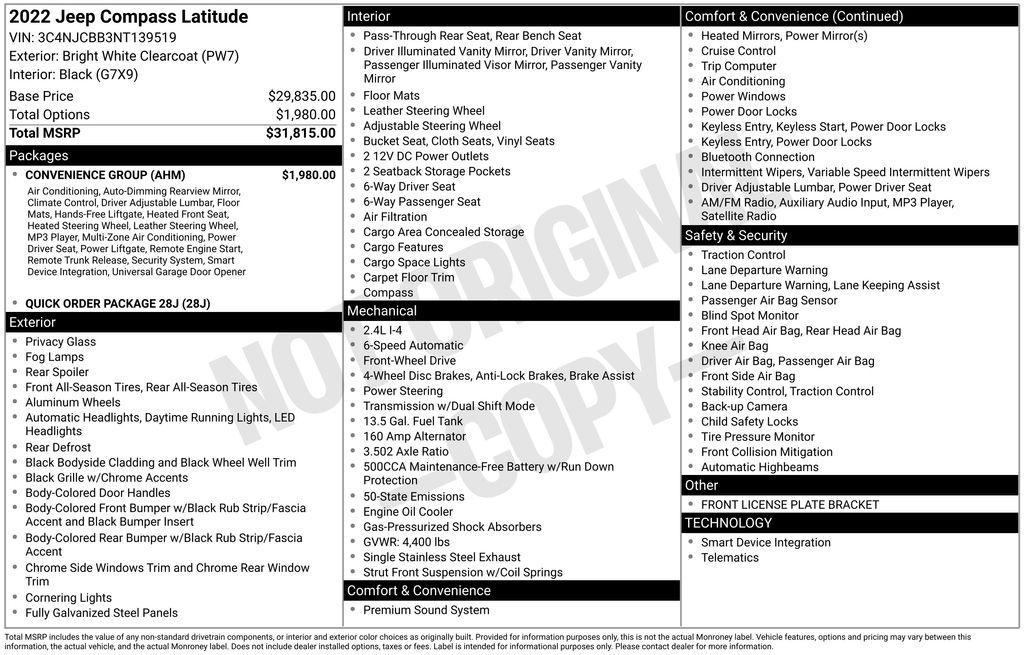 used 2022 Jeep Compass car, priced at $17,995