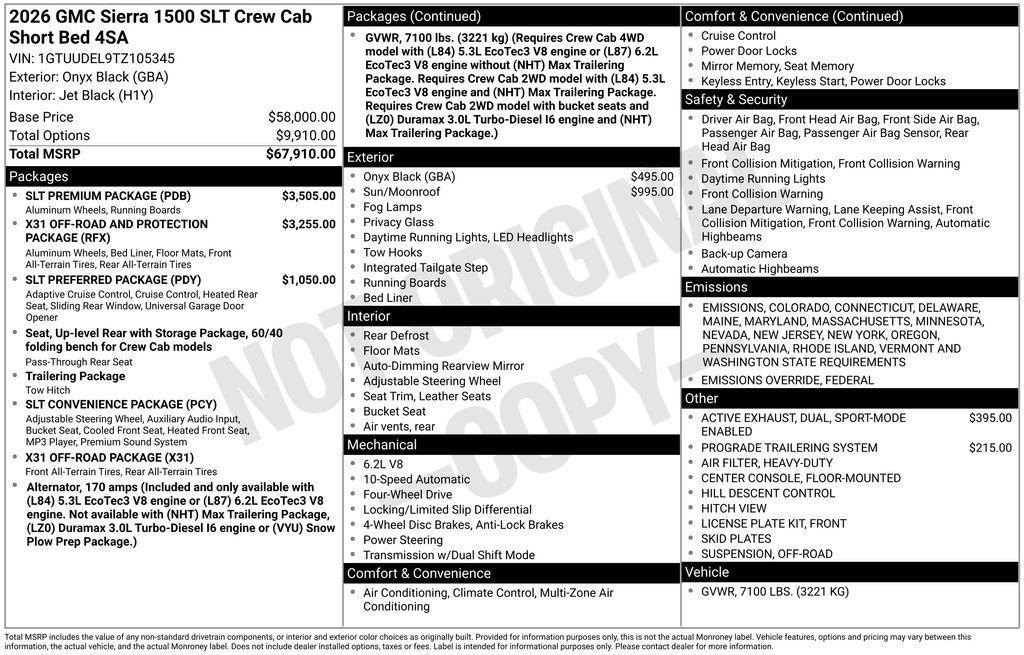 new 2026 GMC Sierra 1500 car, priced at $70,305