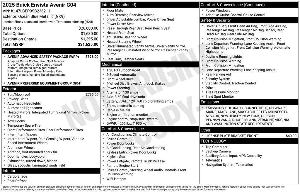 new 2025 Buick Envista car, priced at $26,381