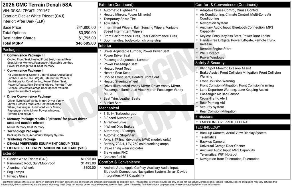 new 2026 GMC Terrain car, priced at $45,382