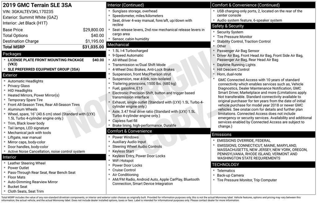 used 2019 GMC Terrain car, priced at $19,200