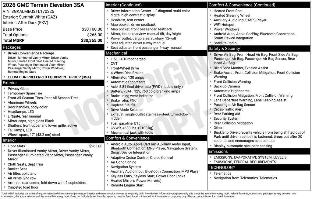 new 2026 GMC Terrain car, priced at $31,560