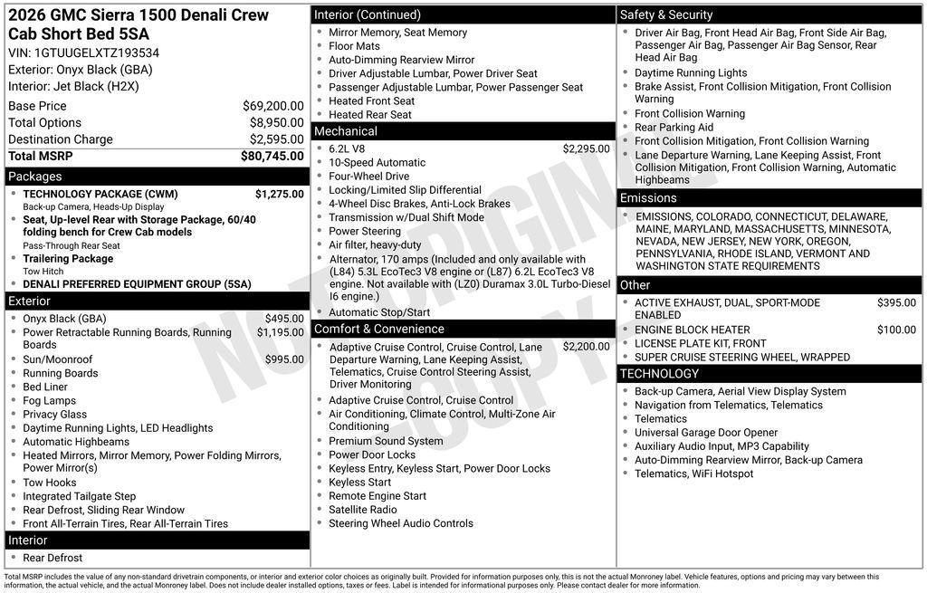 new 2026 GMC Sierra 1500 car, priced at $74,916